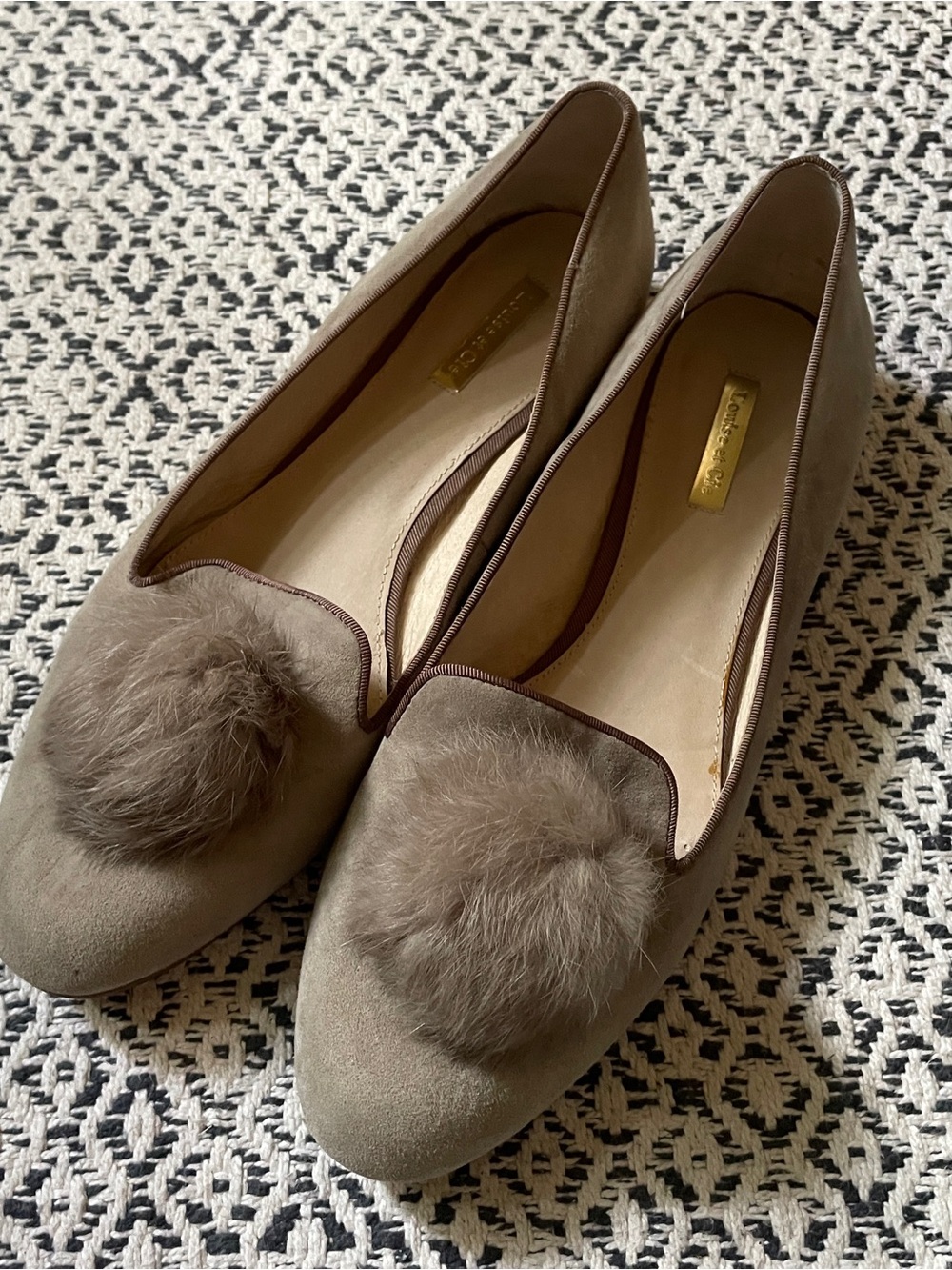 Louise et Cie Taupe Suede Pom-Pom Flats